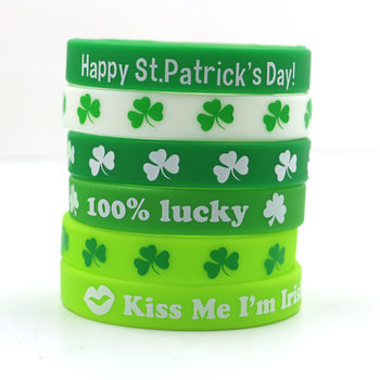 Cross-Border Silicone Bracelet Green Bracelet Burst Flag Irish Day Gift Clover Bracelet Wrist Strap