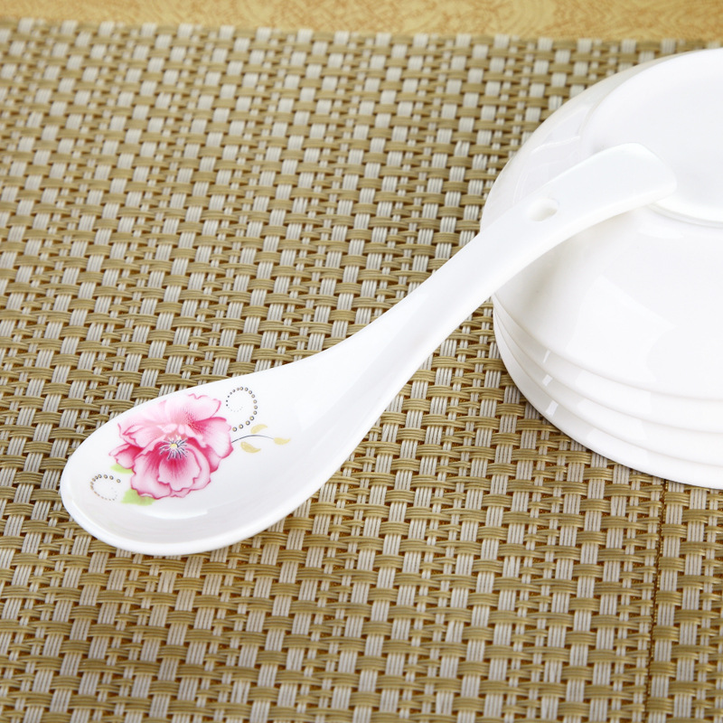 Household Ceramic Rice Spoon, Soup Spoon, Spoon, Hotel Restaurant Ceramic Dessert Flat-Bottomed Spoon, Practical Model