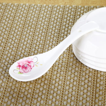 Household Ceramic Rice Spoon, Soup Spoon, Spoon, Hotel Restaurant Ceramic Dessert Flat-Bottomed Spoon, Practical Model