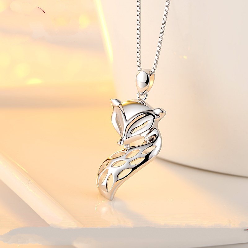 New Fox Pendant Plated S925 Sterling Silver Necklace Women's Hollow Silver Jewelry Korean Fashion Personalized Accessories
