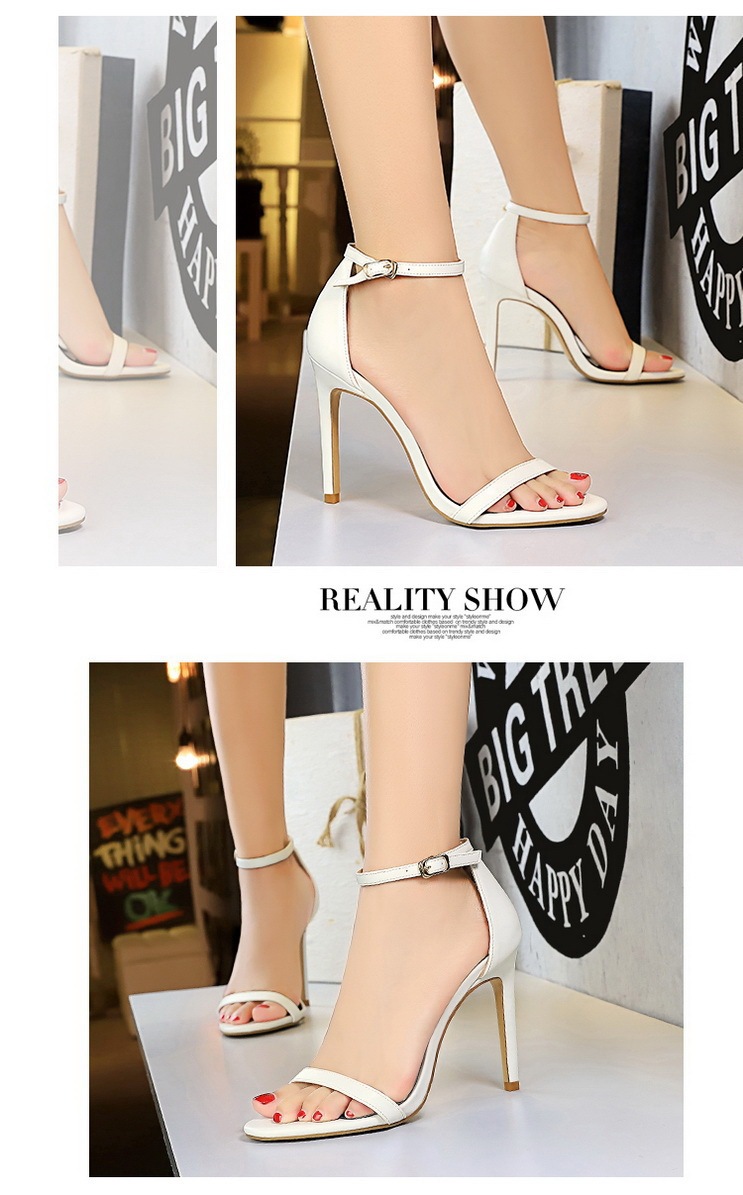 Giày sandal cao gót nữ quai ngang mũi hở gót mảnh phong cách thanh lịch — Màu bạc, Màu đen, Màu đỏ, Màu Kaki