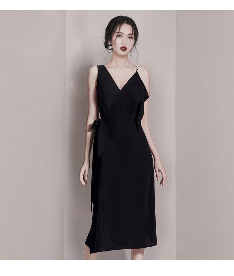 Đầm maxi nữ retro châu Âu cổ V, tay không, thắt eo ren — Hắc chi tiết 6