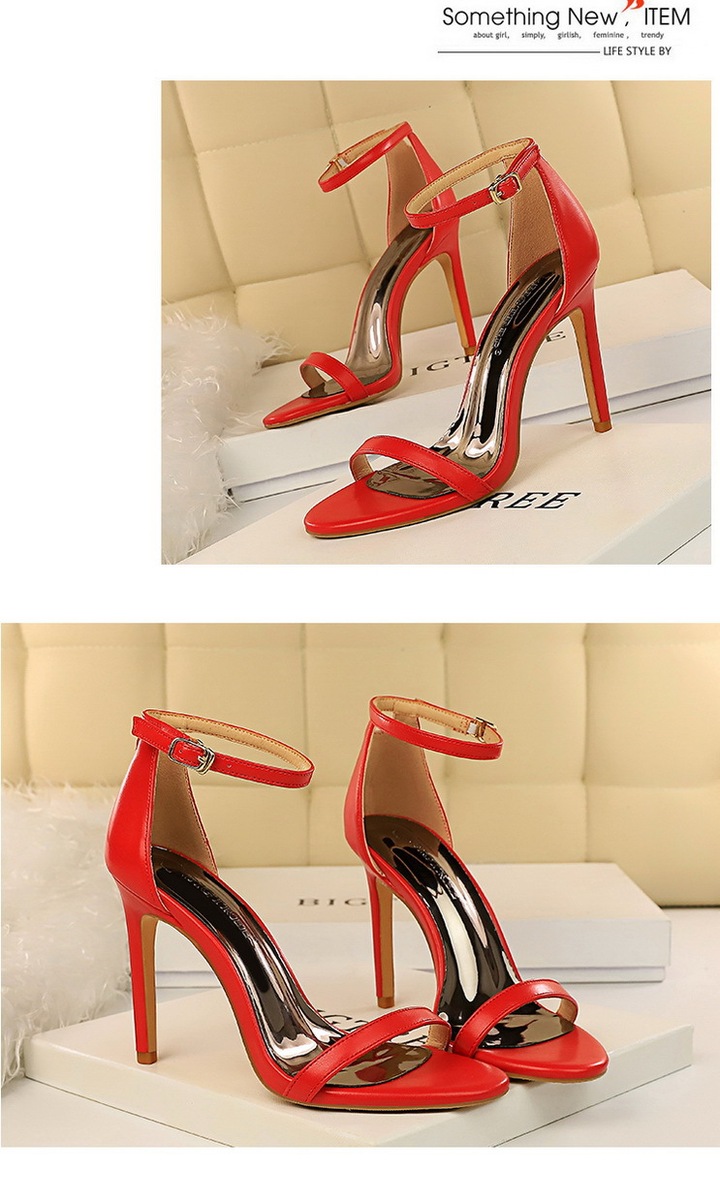 Giày sandal cao gót nữ quai ngang mũi hở gót mảnh phong cách thanh lịch — Màu bạc, Màu đen, Màu đỏ, Màu Kaki