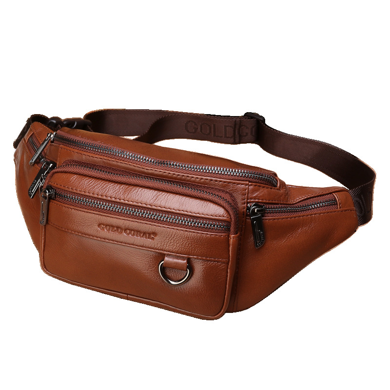 Cross-Border Waist Bag Men's Genuine Leather Cowhide Multi-Functional Men's Bag Sports Dumpling-Shaped Mobile Phone Waist Bag Cashier Large Capacity New Bag