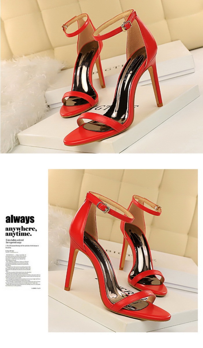 Giày sandal cao gót nữ quai ngang mũi hở gót mảnh phong cách thanh lịch — Màu bạc, Màu đen, Màu đỏ, Màu Kaki
