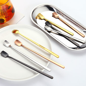 Square head stirring spoon stainless steel Gold Spoon coffee honey spoon stick mug with tableware LOGO