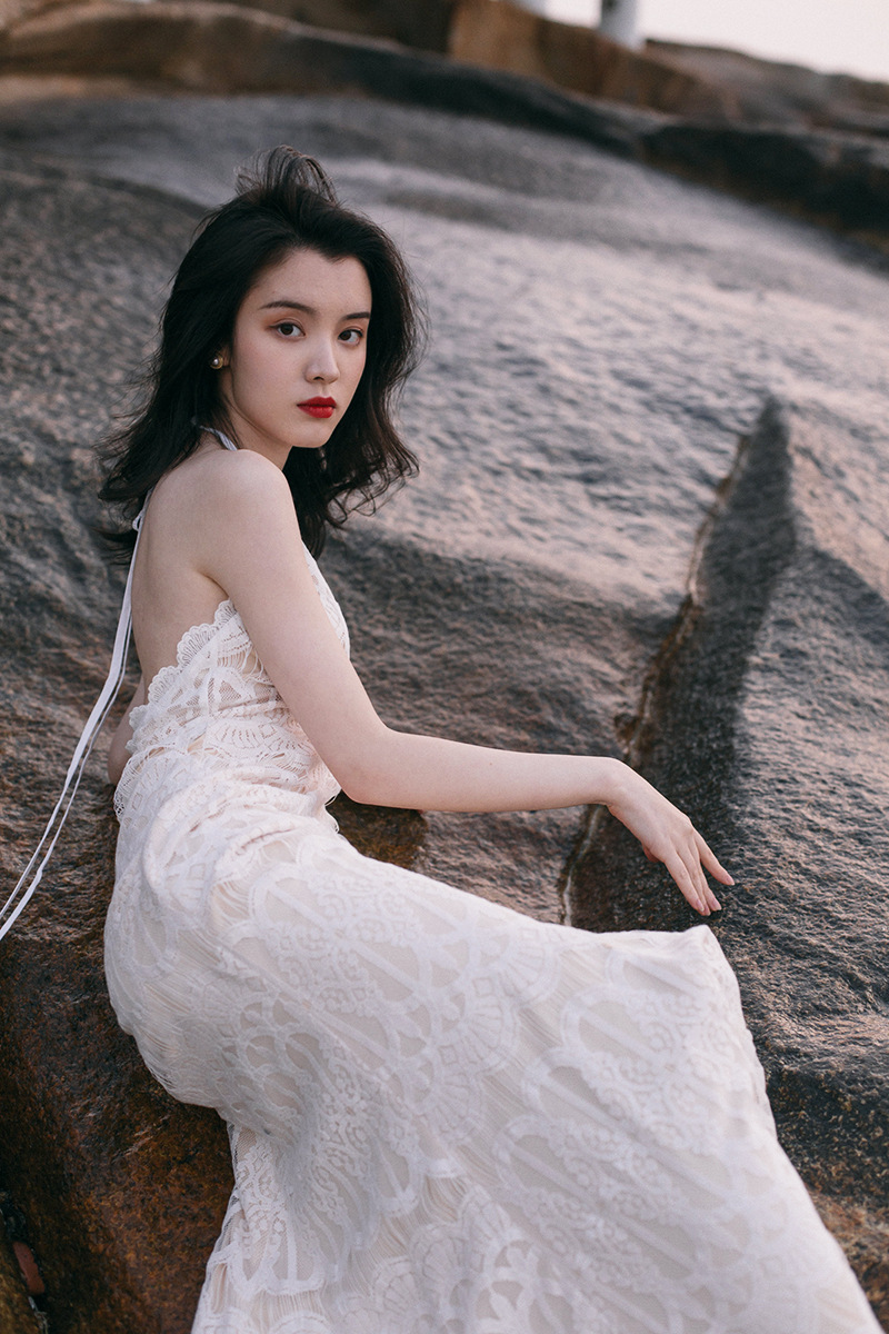 Đầm maxi nữ ren thắt eo phong cách BOWO tay loe — Trắng chi tiết 10