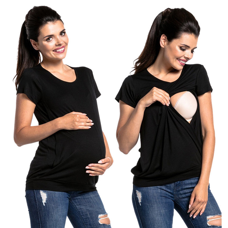 2021 Amazon Short T-shirt Top eBay European and American New Round Neck Short Sleeve Maternity Fashion Breastfeeding T-shirt