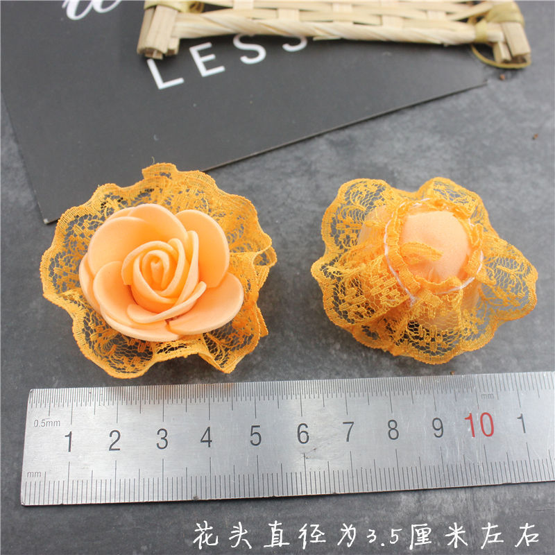 3.5cm仿真泡沫带蕾丝PE玫瑰花朵装饰花花环用花假花