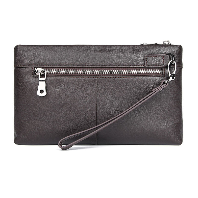 Túi clutch nam da bò thật cầm tay đa năng có khóa kéo — Màu đen cỡ lớn