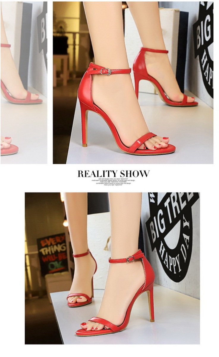 Giày sandal cao gót nữ quai ngang mũi hở gót mảnh phong cách thanh lịch — Màu bạc, Màu đen, Màu đỏ, Màu Kaki