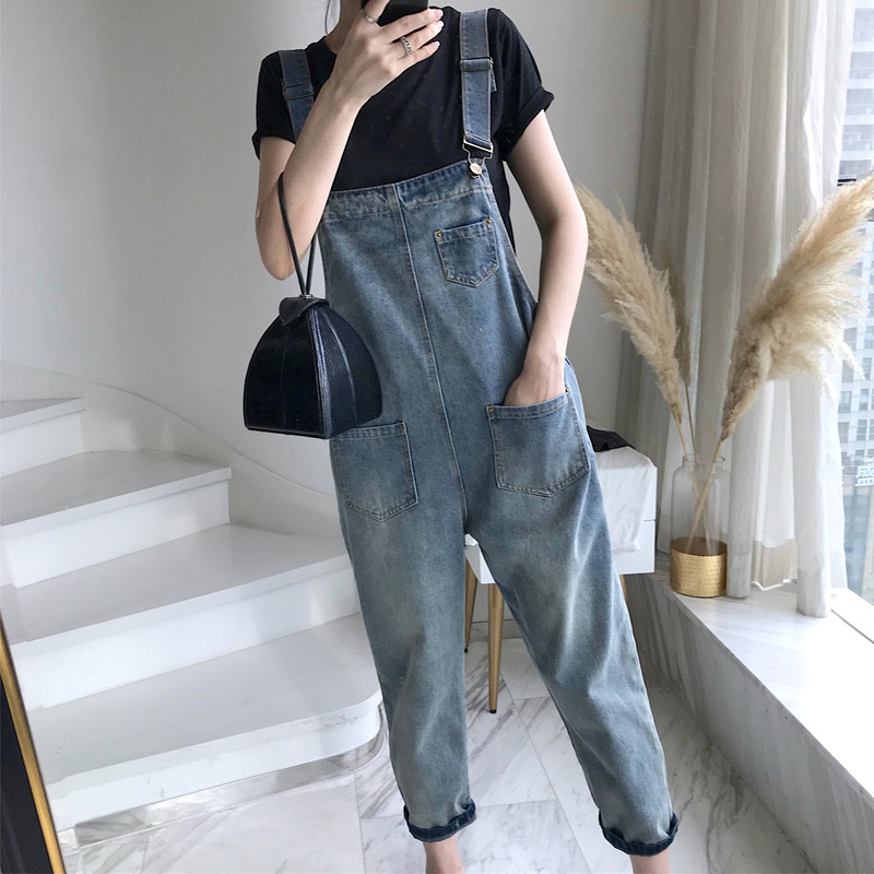 Womens Denim Overalls Loose Fit Cute Cat Paw Design Korean Style 3 4 Length Spring Summer Fashion Wholesale