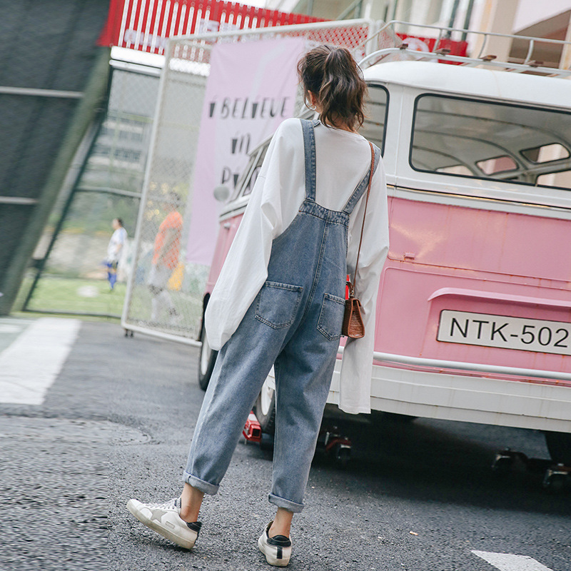 Womens High Waisted Denim Overalls Loose Fit Cropped Length Korean Style Casual Wear for Students Wholesale