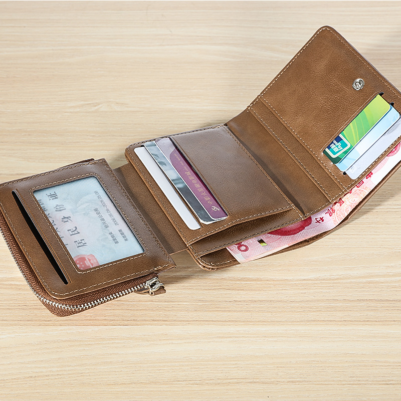 Retro men's short wallet Europe and the United States 30% discount leisure card bag multi-card zipper coin purse wholesale a generation of hair