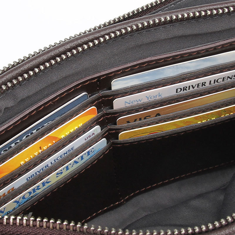 Túi clutch nam da bò thật cầm tay đa năng có khóa kéo — Màu đen cỡ lớn