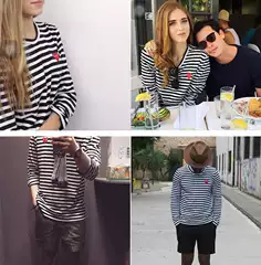 Japanese Style Play Trbottomy Brand Embroidered Heart Red Heart Stripesd Men's Long-Sleeved Bottoming Shirt Couple's Full-Sleeved T-Shirt for Men and Women