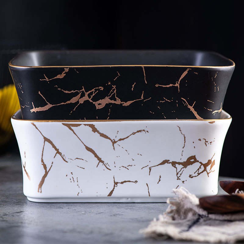 Nordic Style Fruit Plate Creative Wooden Frame Square Bowl Household Ceramic Fruit Plate Square Dessert Bowl Fruit Salad Bowl