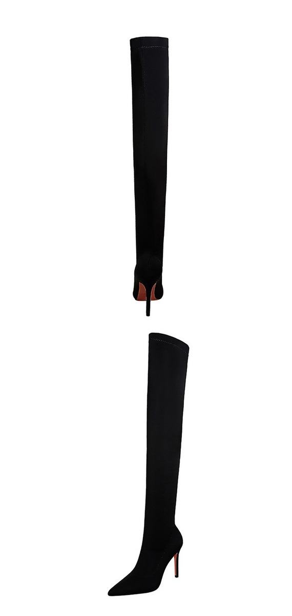 Boot nữ cổ cao qua gối mũi nhọn gót nhọn co giãn ôm chân — 315-9 đen 9.5CM, 315-A9 Đen 8.5CM