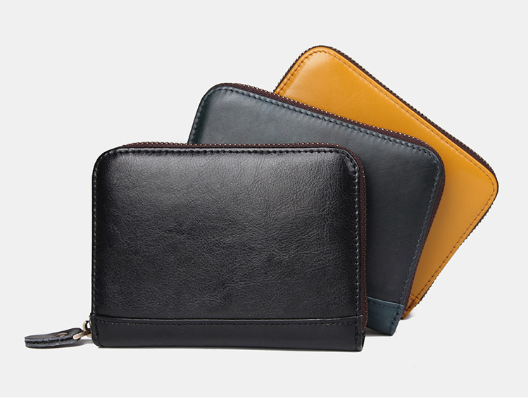Ví card holder da bò thật chống trộm RFID nhiều khe thẻ — Màu vàng, Màu xanh lam