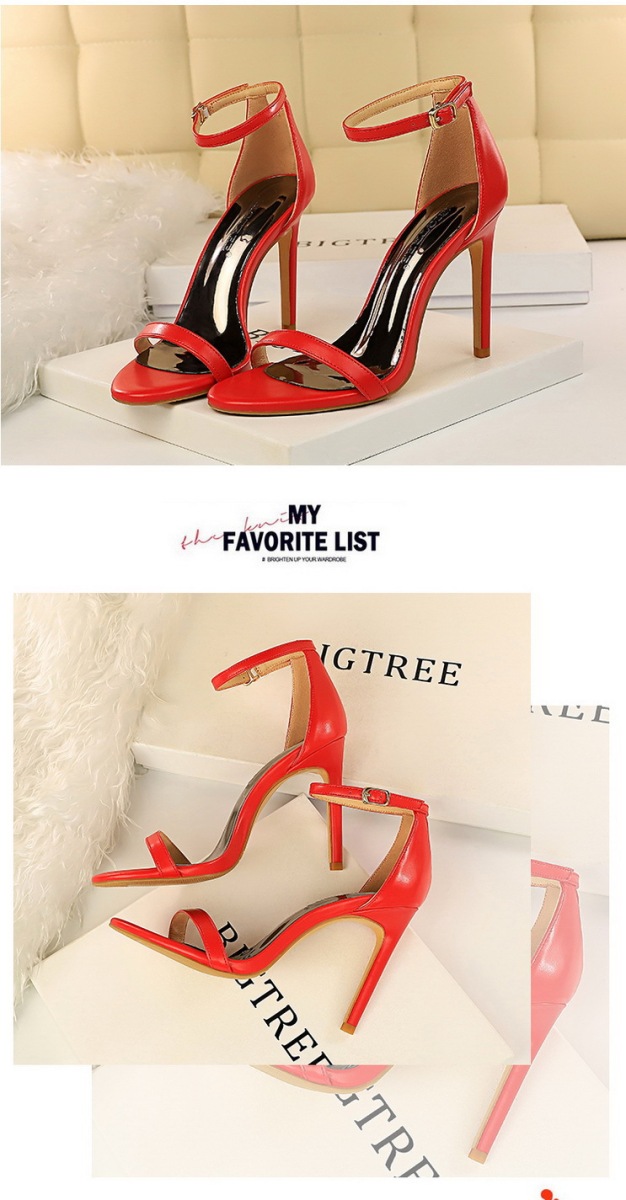 Giày sandal cao gót nữ quai ngang mũi hở gót mảnh phong cách thanh lịch — Màu bạc, Màu đen, Màu đỏ, Màu Kaki