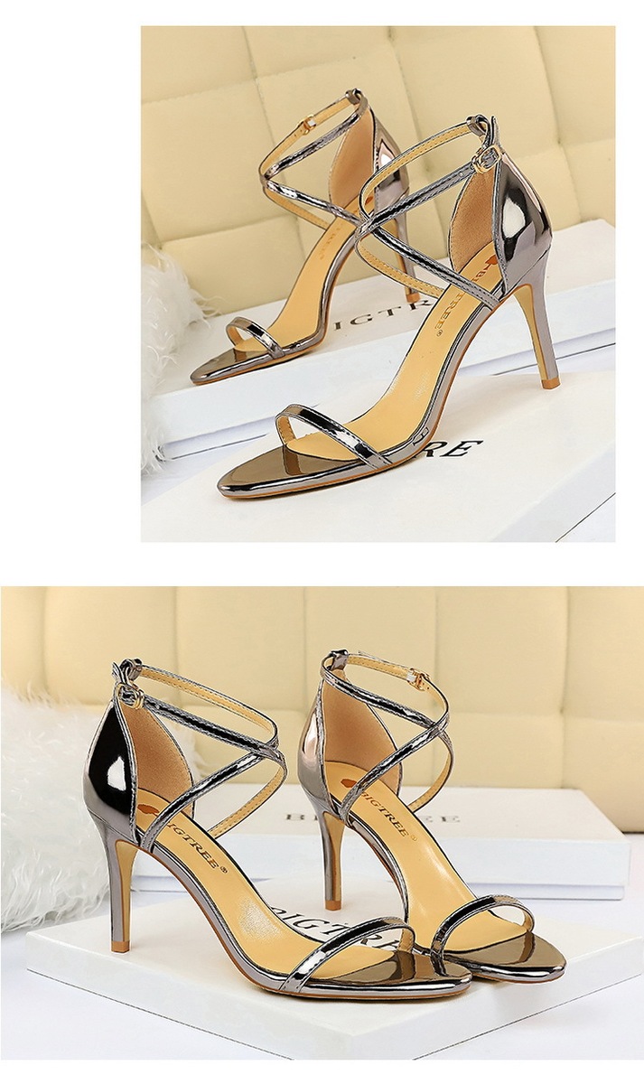 Giày sandal cao gót nữ mũi hở quai ngang kim loại phong cách quyến rũ — 126-8 Bạc 11CM, 126-8 Sâm panh 11CM, 126-8 đen 11CM, 126-8 Đồng 11CM