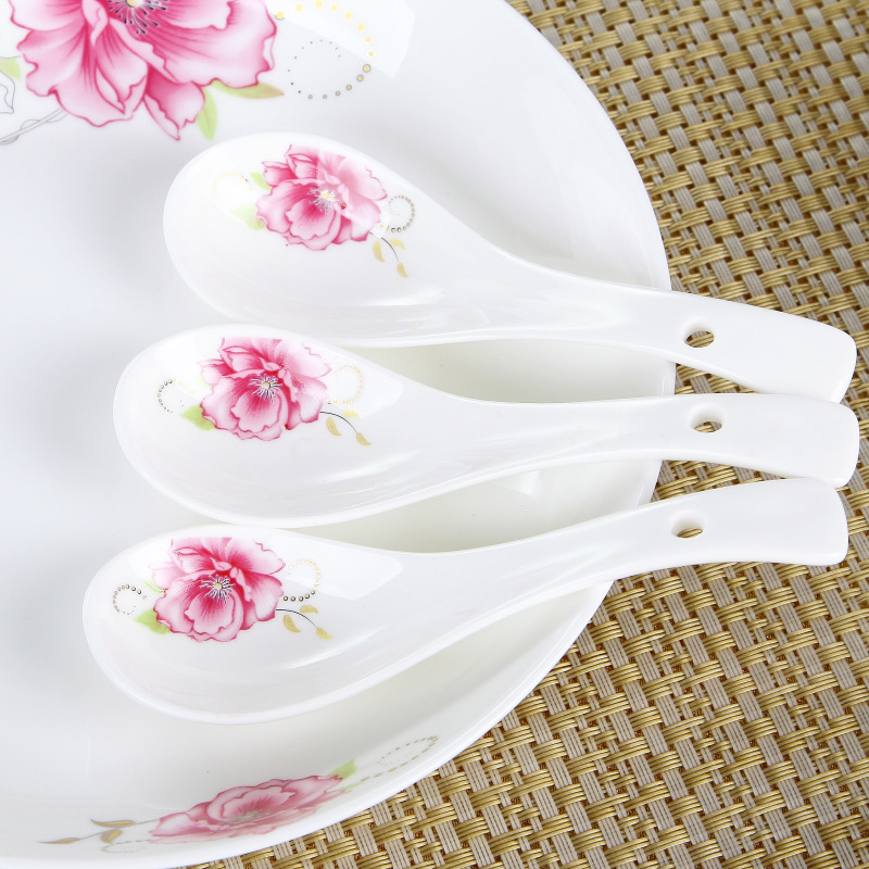 Household Ceramic Rice Spoon, Soup Spoon, Spoon, Hotel Restaurant Ceramic Dessert Flat-Bottomed Spoon, Practical Model