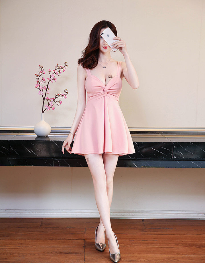 Váy Ngắn Dáng Chữ A Nữ Cổ chữ V Trễ Vai Hở Lưng Màu Đen, Trắng, Hồng chi tiết 4