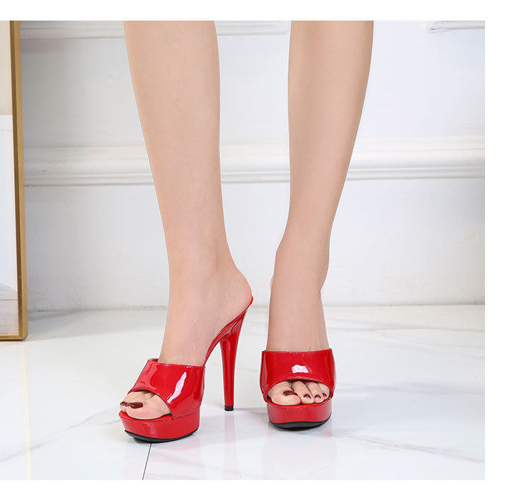 Dép Sục Nữ Da Bóng Quai Ngang Gót Nhọn Chiều Cao Đế Khoảng 13cm Màu Đen, Vàng, Bạc, Đỏ... chi tiết 15