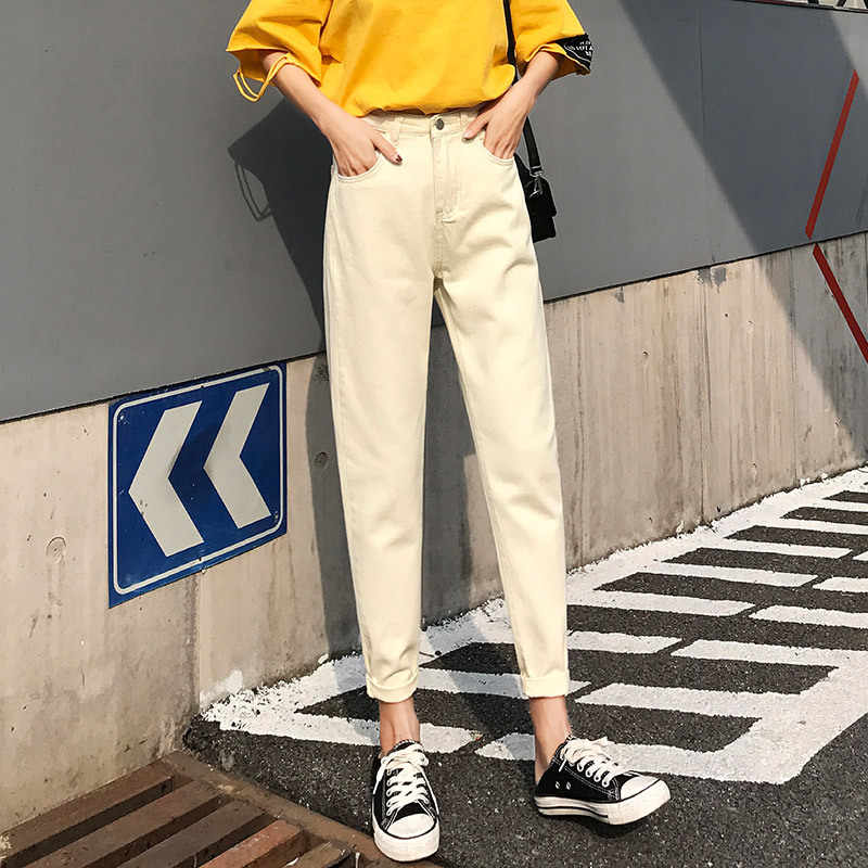 High Waisted Denim Pants for Women Loose Fit Korean Style Light Color Slimming Effect Casual Autumn Wear