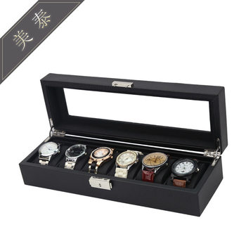 Watch Box Carbon Fiber 6-digit Wooden Window PU Leather Watch Display Storage Box Edition Leather Watch Pillow Watch Box
