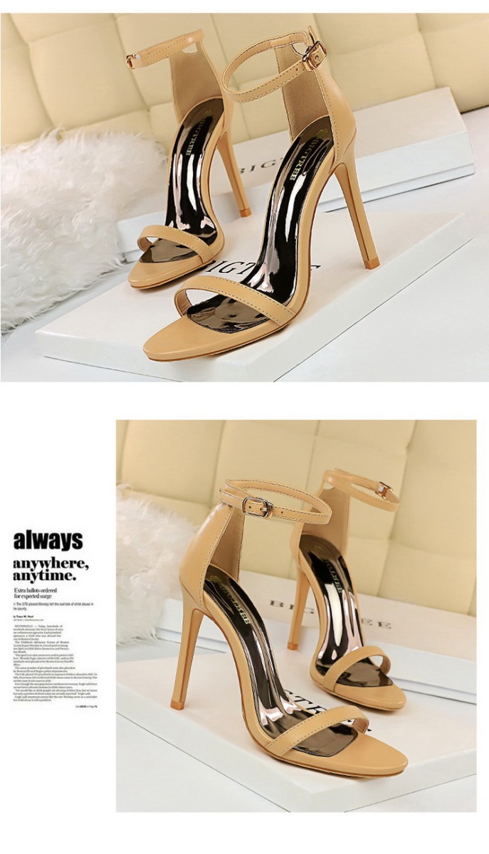 Giày sandal cao gót nữ quai ngang mũi hở gót mảnh phong cách thanh lịch — Màu bạc, Màu đen, Màu đỏ, Màu Kaki