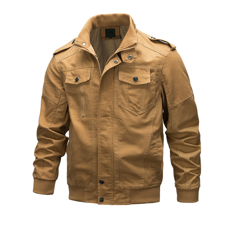 Áo Khoác Bomber Nam Cotton Size Lớn 6XL Nhiều Túi Phong Cách Âu Mỹ Màu Xanh Olive, Đen