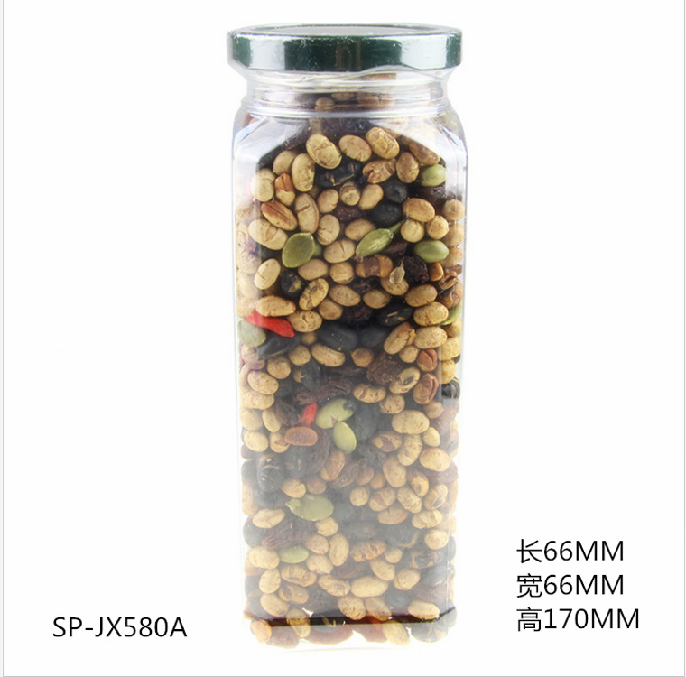 Factory direct supply cashew nut plastic bottle 400ml square plastic bottle pine nut packaging bottle pastry jar manufacturer