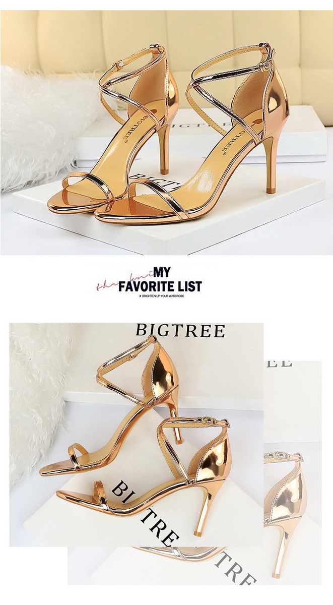 Giày sandal cao gót nữ mũi hở quai ngang kim loại phong cách quyến rũ — 126-8 Bạc 11CM, 126-8 Sâm panh 11CM, 126-8 đen 11CM, 126-8 Đồng 11CM