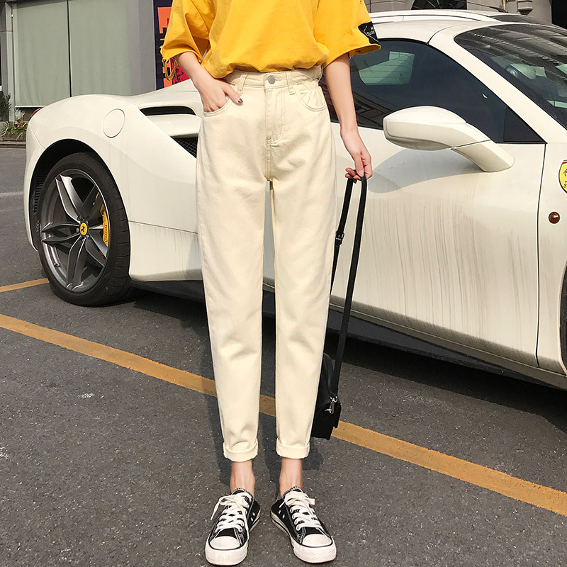 High Waisted Denim Pants for Women Loose Fit Korean Style Light Color Slimming Effect Casual Autumn Wear