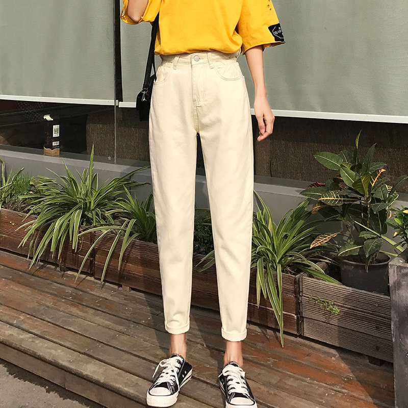 High Waisted Denim Pants for Women Loose Fit Korean Style Light Color Slimming Effect Casual Autumn Wear