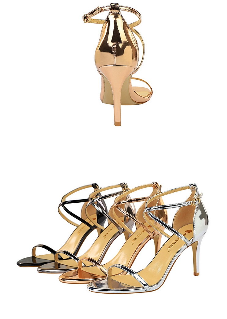 Giày sandal cao gót nữ mũi hở quai ngang kim loại phong cách quyến rũ — 126-8 Bạc 11CM, 126-8 Sâm panh 11CM, 126-8 đen 11CM, 126-8 Đồng 11CM