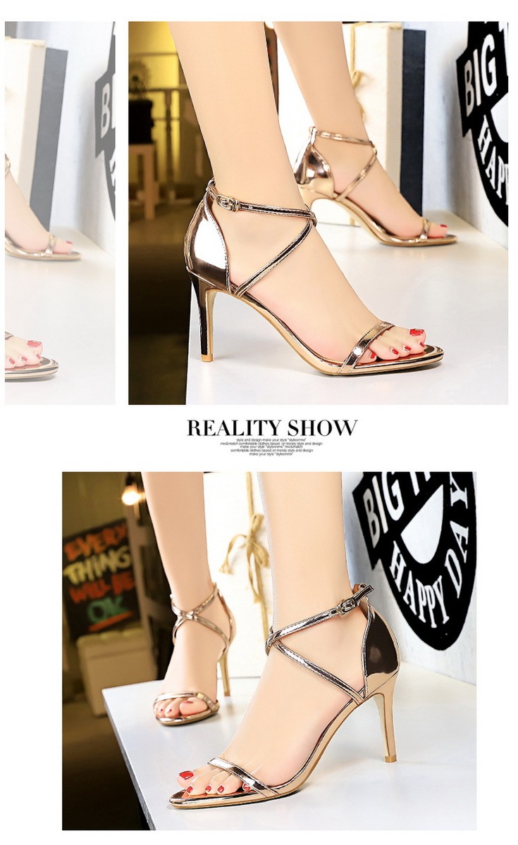 Giày sandal cao gót nữ mũi hở quai ngang kim loại phong cách quyến rũ — 126-8 Bạc 11CM, 126-8 Sâm panh 11CM, 126-8 đen 11CM, 126-8 Đồng 11CM