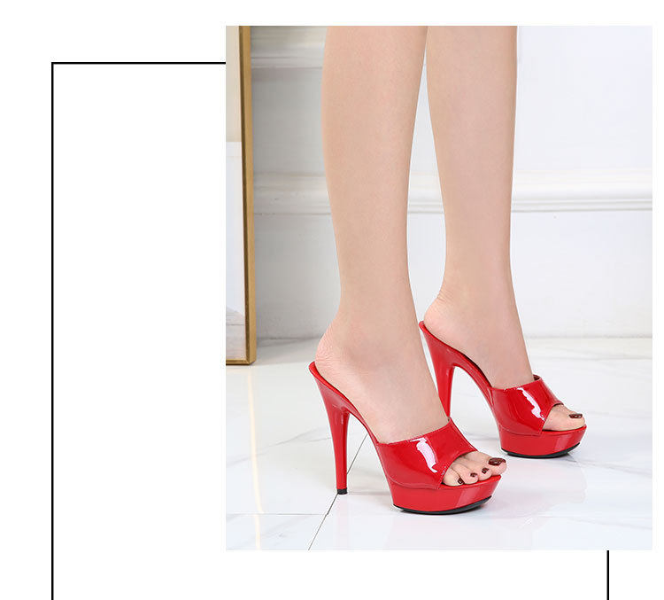 Dép Sục Nữ Da Bóng Quai Ngang Gót Nhọn Chiều Cao Đế Khoảng 13cm Màu Đen, Vàng, Bạc, Đỏ... chi tiết 16