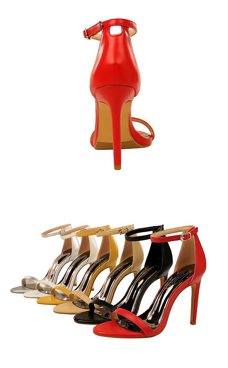 Giày sandal cao gót nữ quai ngang mũi hở gót mảnh phong cách thanh lịch — Màu bạc, Màu đen, Màu đỏ, Màu Kaki