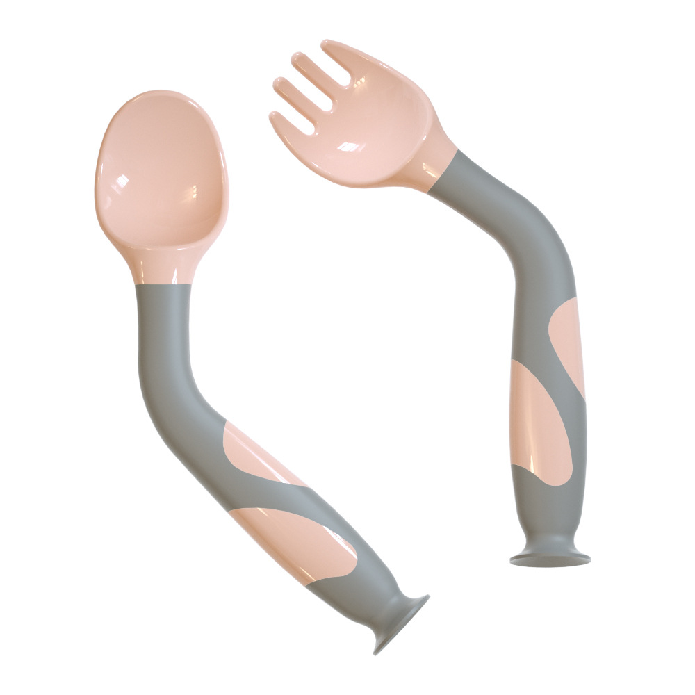 Suction Cup Twisting Spoon Children's Fork Spoon Baby Spoon Tableware Baby Licking Spoon Complementary Food Training Spoon Food Grade