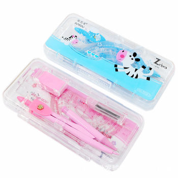 Aosidu Crystal boxed student compasses geometric drawing supplies 7-piece set ruler suit 7012