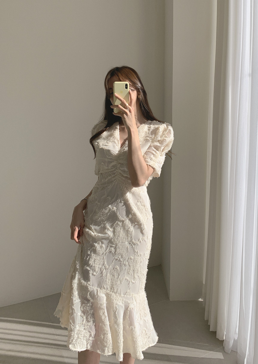 Đầm maxi nữ thắt eo đuôi cá phong cách Pháp — Len sạch chi tiết 10