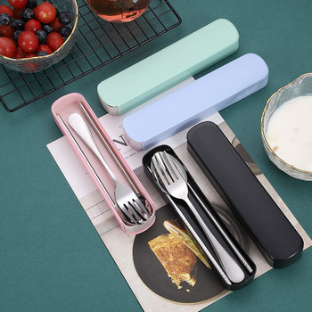304 and Convenient Tableware Set Stainless Steel Three-Piece Set Student Gift Tableware Box Children's Stall Supply Spoon Chopsticks