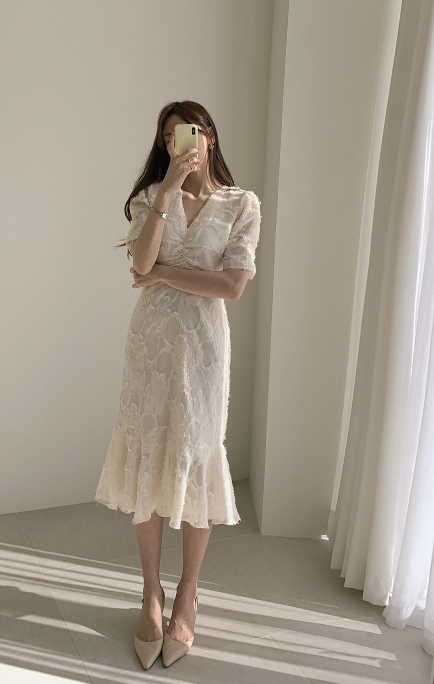Đầm maxi nữ thắt eo đuôi cá phong cách Pháp — Len sạch chi tiết 5