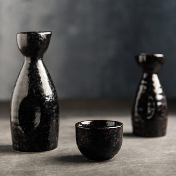 Japanese Style Wine Set Vintage Black Dew Ceramic Household Restaurant Japanese and Korean Style Simple Sake Wine Pot Small Wine Glass suit Wholesale