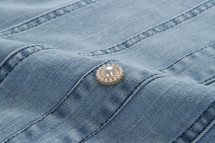Đầm maxi nữ denim tay bồng cổ vuông không lưng — Trắng sọc chi tiết 8