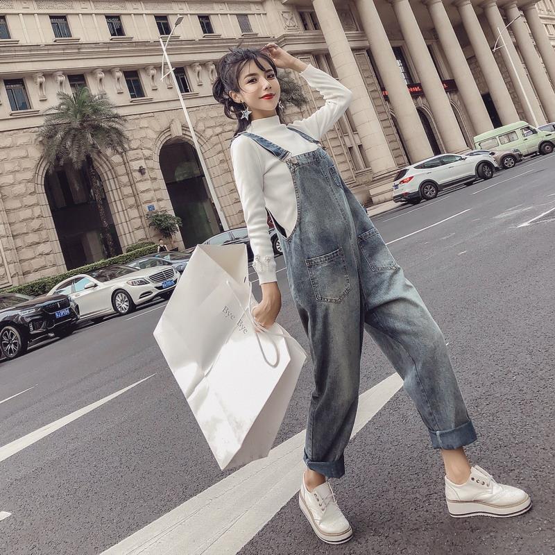 Plus Size Womens Denim Overalls Loose Fit Korean Style Flattering Design Casual Wear for Students OEM Available