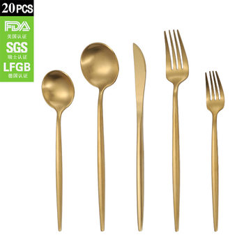 Amazon 430 Portuguese Stainless Steel Tableware suit Golden Nordic Tableware Light Luxury Steak Knife and Fork Set of 5