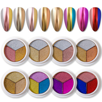 Cross-border exclusive for nail art solid powder three-color solid magic mirror powder Net red aurora powder titanium gold powder mirror silver glitter